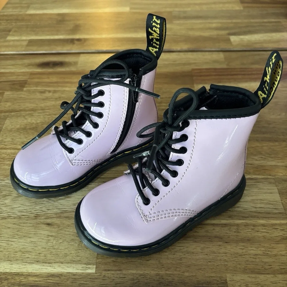 Dr. Martens 1460 Toddler Boots Pink Patent Leather Size 7 US Side Zip NO INSOLES